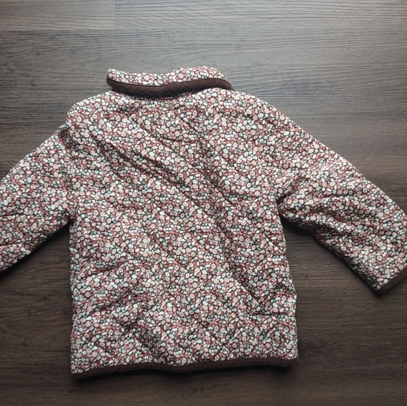 Janie and Jack Pink Floral with Brown Corduroy Trim Quilted Jacket 12-24 months - Picture 2 of 5